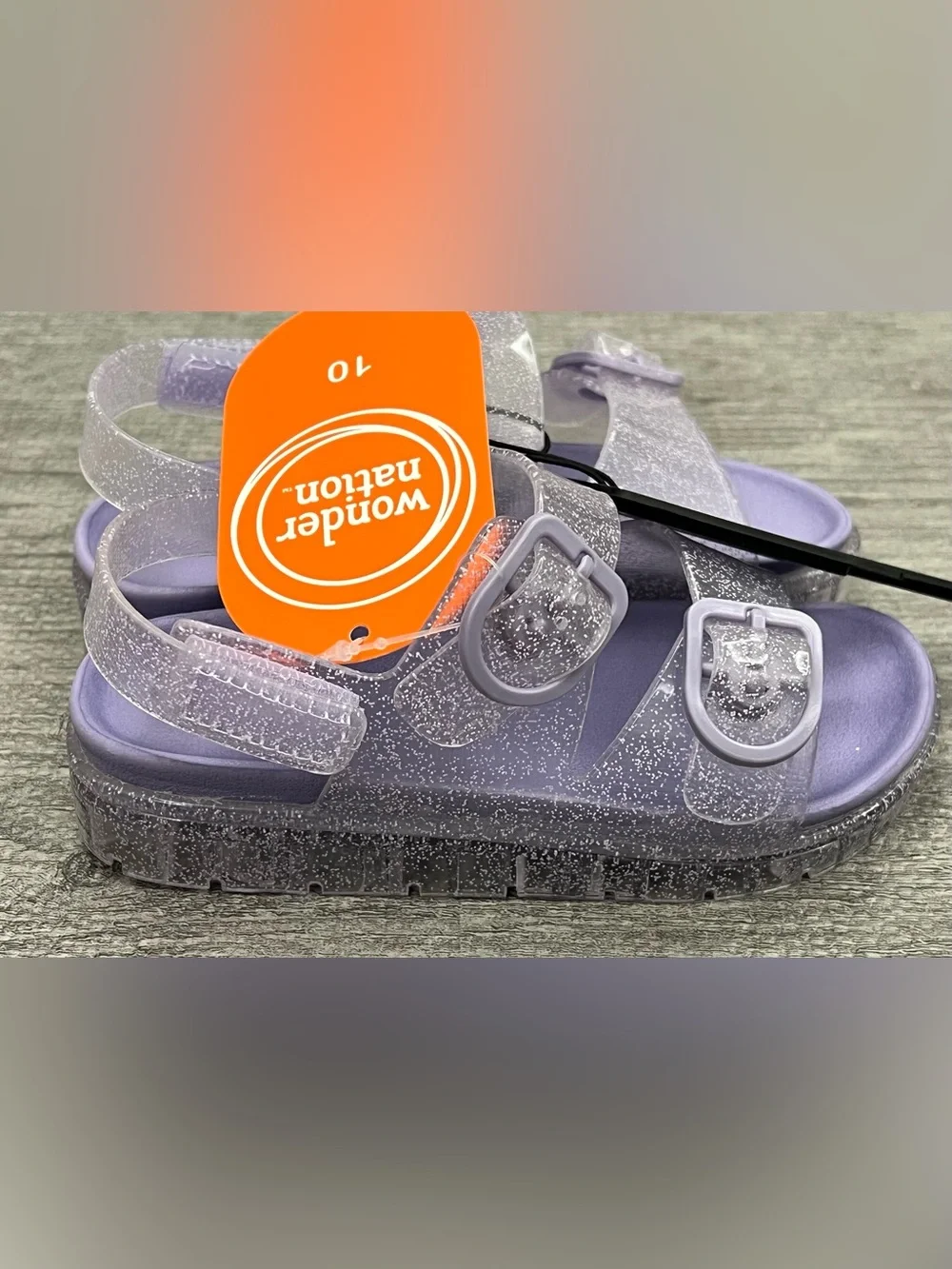 Wonder Nation Strappy Buckle Glitter Adjustable Unisex Kids Sandal US 10 Purple